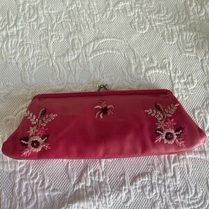 Arden B leather pink Floral Embroidered Clutch bag